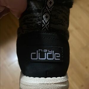 Hey Dude Black and White Boots with Textured Upper and White Sole